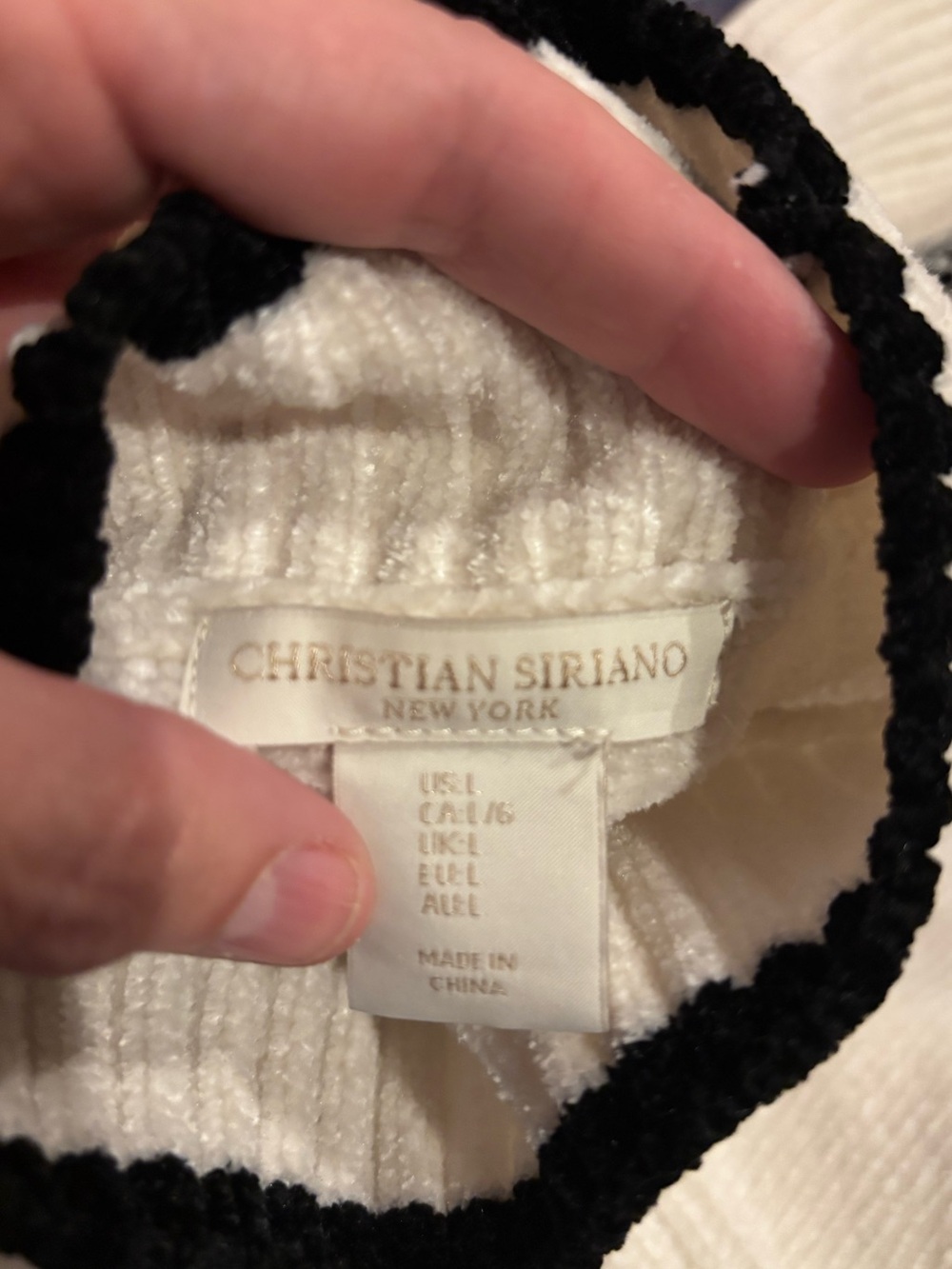 Christian Siriano New York White Black Fair Isle Mock Neck Sweater Size Large - Picture 2 of 8